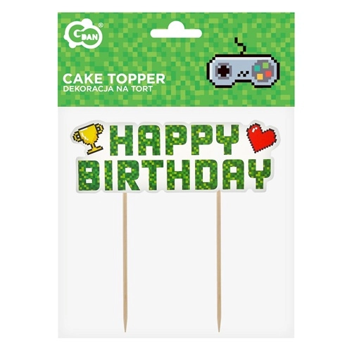 Topper ozdoby na tort napis Happy Birthday minecraft piksele dekoracje urodzinowe
